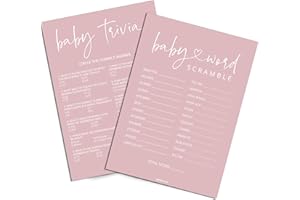 GardenCity Baby Shower Games for Girl - Baby Trivia and Word Scramble Game, 50 Double-Sided Cards (Blush Pink)