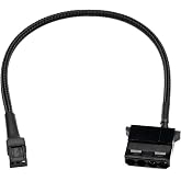 CRJ 3-Pin Fan Header to 12V 4-Pin Molex Power Adapter Cable - 12 inch (30cm), Black Sleeved - Power 4-Pin Peripheral Molex Devices from PC Fan Headers