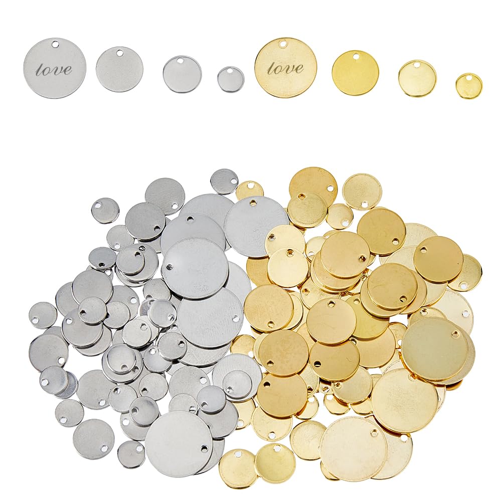 DICOSMETIC 180Pcs 3 Sizes Round Tag Charms 6/8/12mm Stainless Steel Stamping Blanks for DIY Jewelry Making