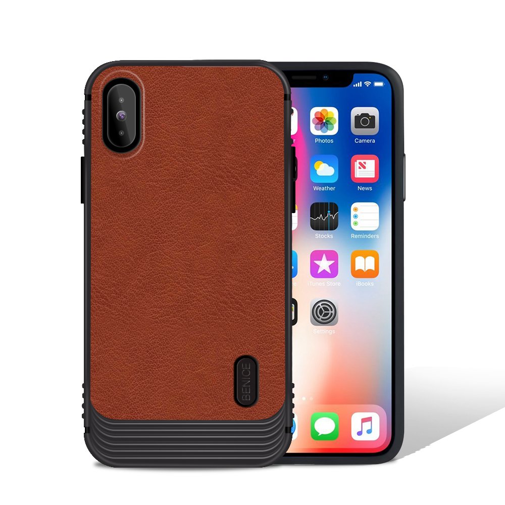 iPhone X case, MagicSky Ultra Slim Premium PU Leather Shock-absorbing Protective Bumper Case Cover with Built-in Nickel Metal Plate work with Universal Magnetic Phone Car Mount Holder - Brown