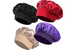 4Pcs Satin Bonnet, Silk Hair Bonnet for Sleeping, Elastic Wide Band Sleep Cap