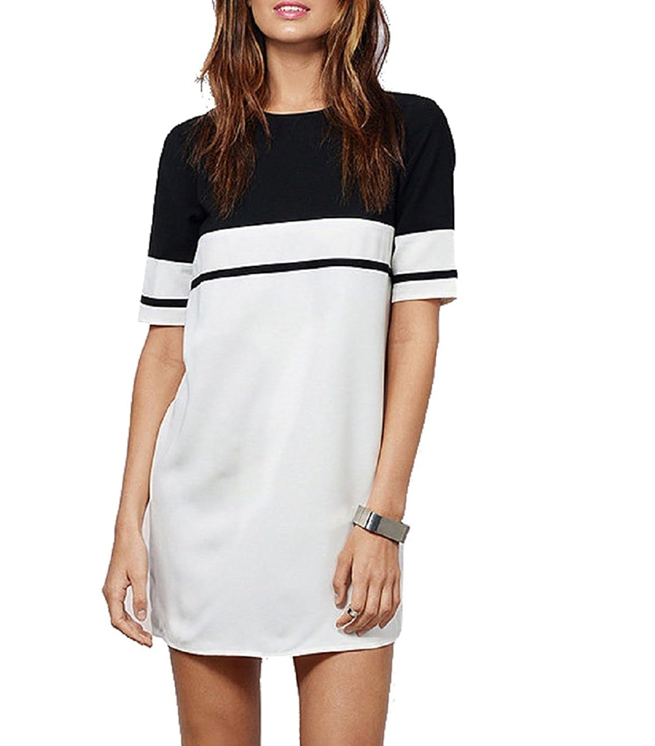 fabula women's long t-shirt dress (white and black)