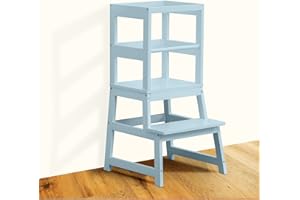 Kitchen Step Stool for Toddlers with Non-Slip Mat, WOOD CITY Wooden Kids Montessori Learning Stool Tower, Toddler Standing To