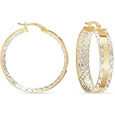 LeCalla Sterling Silver Jewelry Diamond-Cut Hoop Earring for Women