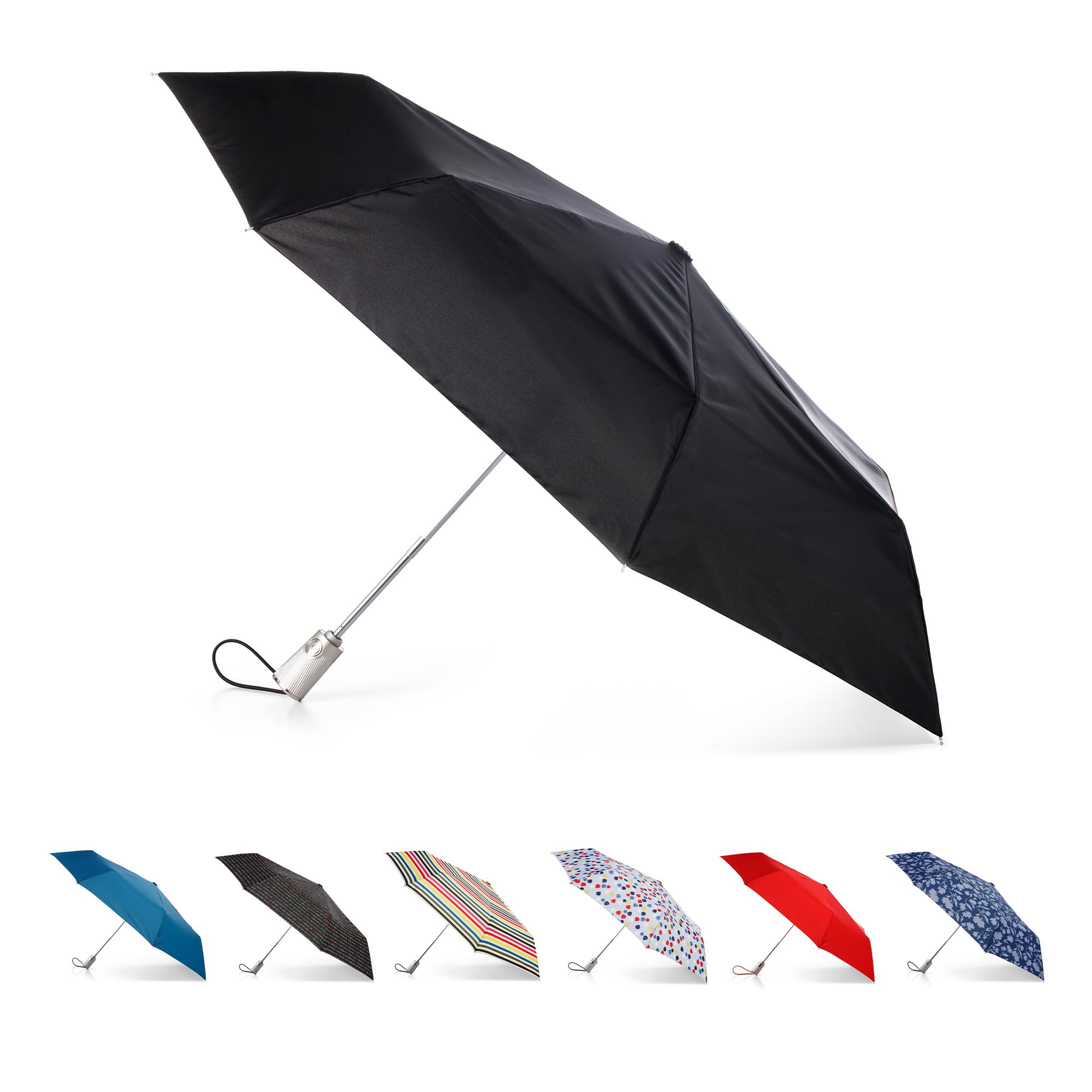 totes Automatic Eco Open Close Water-Resistant Travel Folding Umbrella with Sun Protection