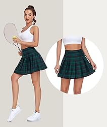 Women's Pleated Skirt Green Plaid High Waisted Golf