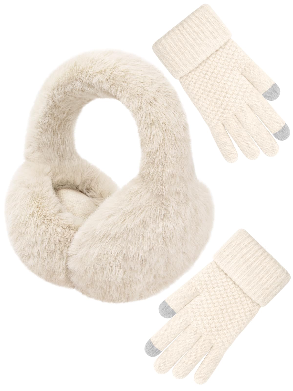 Photo 1 of Senker Fashion Winter Ear Muffs Gloves for Women Foldable Warm Earmuffs Faux Fur Fluffy Warmers Covers Headband Cold Weather
