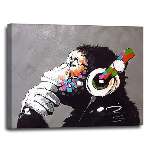 Amazon Com Banksy Dj Canvas Wall Art 16x Pop Art Graffiti Artwork For Modern Urban Mural Street Art Fans Looks Great In Bedroom Dorm Apartment Ready To Hang Contemporary Art