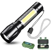 CLEZGO Rechargeable Flashlights High Llumens LED-Mini USB Rechargeable Flashlight for Home 3 Modes Adjustable Focus Portable Waterproof Flashlight with COB Side Lights (1pack)