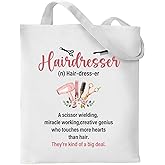 VeloKomo Hairdresser Gifts Tote Bag - Reusable Hairstylist Bags with Pocket Cotton Totes Grocery Handbag for Work Shopping Holiday Travel Christmas New Year Birthday Gift for Women Friend Hair Stylist