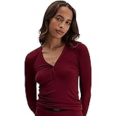 Lunya Soft Modal Ribbed V Neck Long Sleeve Tops for Women - Two-Button Snap Closure - V Neck Long Sleeve Shirts for Women