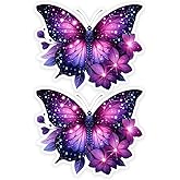 2pc Vibrant Purple Butterfly and Floral Decal, 5.12''x4.13'' Vinyl Self-Adhesive Sticker for Car, Truck, Motorcycle, Laptop - Animal Themed Design, Weatherproof Car Sticker Decal | CZ36