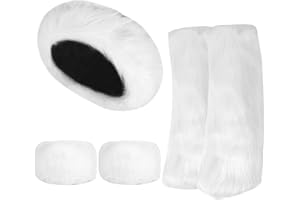 QZUnique Fuzzy Fur Leg Warmers Set - 3 Pcs Women Winter Furry Boot Cuffs Faux Fur Headband Wrist Bands Cover Long Leg Warmers