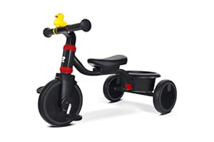 RIDYEE Tricycle for Toddlers 1.5-3 Years, Tricycles for 18 Mos to 3 Years with PU Tires, Stable Riding on Any Surface, Toddler Tricycle with Adjustable Seat, Non-Sharp Edge Design, Large Basket, Black