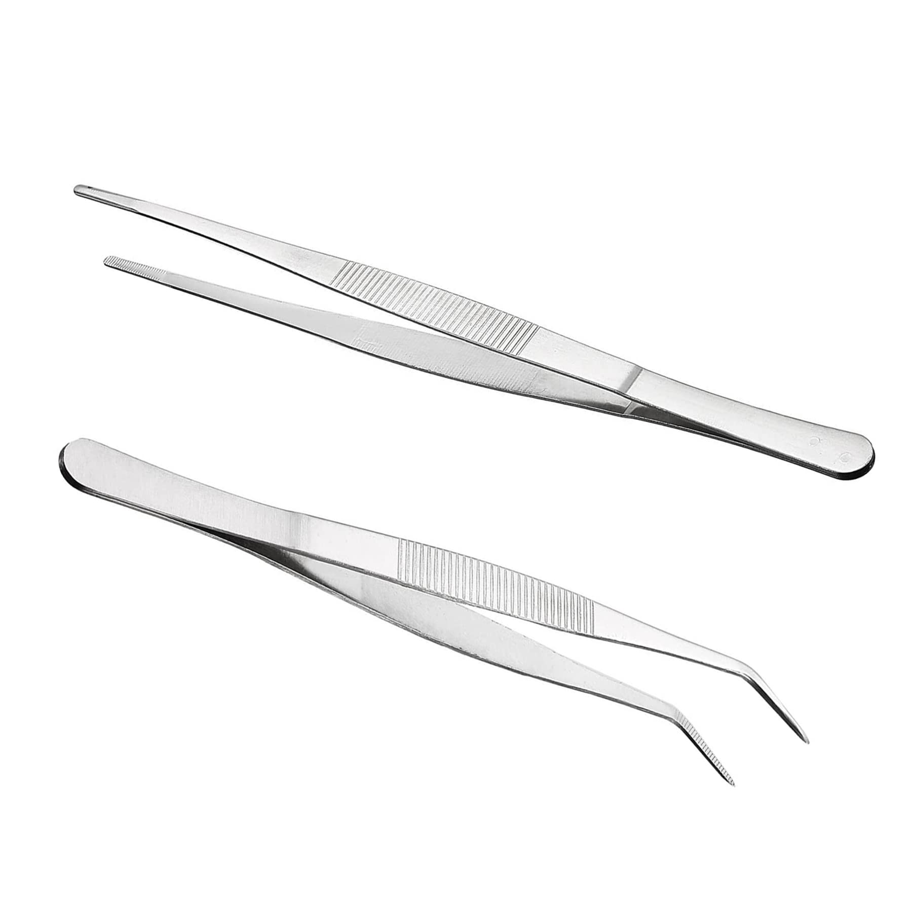 Long Straight Tweezers Bent Tweezers Blunt Tweezers 25cm/9.84in Stainless Steel Professional Non-Slip Angled Tweezers Set for Aquatic Pets, Corals, Crafting Cooking Repairing(2Pcs)
