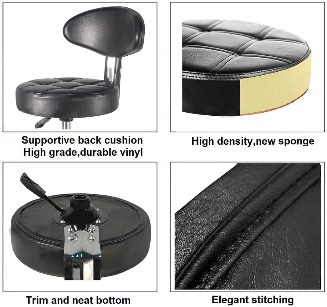 Kaleurrier Rolling Stool Chair with Smooth-rolling Dual-wheel casters,Comfortable Cushioned Backrest, Swivel Seat - Image 4
