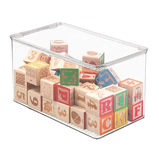 mDesign Plastic Toy Box Toy Storage Box with Lid Multipurpose Under