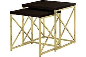 Monarch Specialties I 3237 Nesting Table, Set of 2, Side, End, Metal, Accent, Living Room, Bedroom, Metal, Laminate, Brown, G
