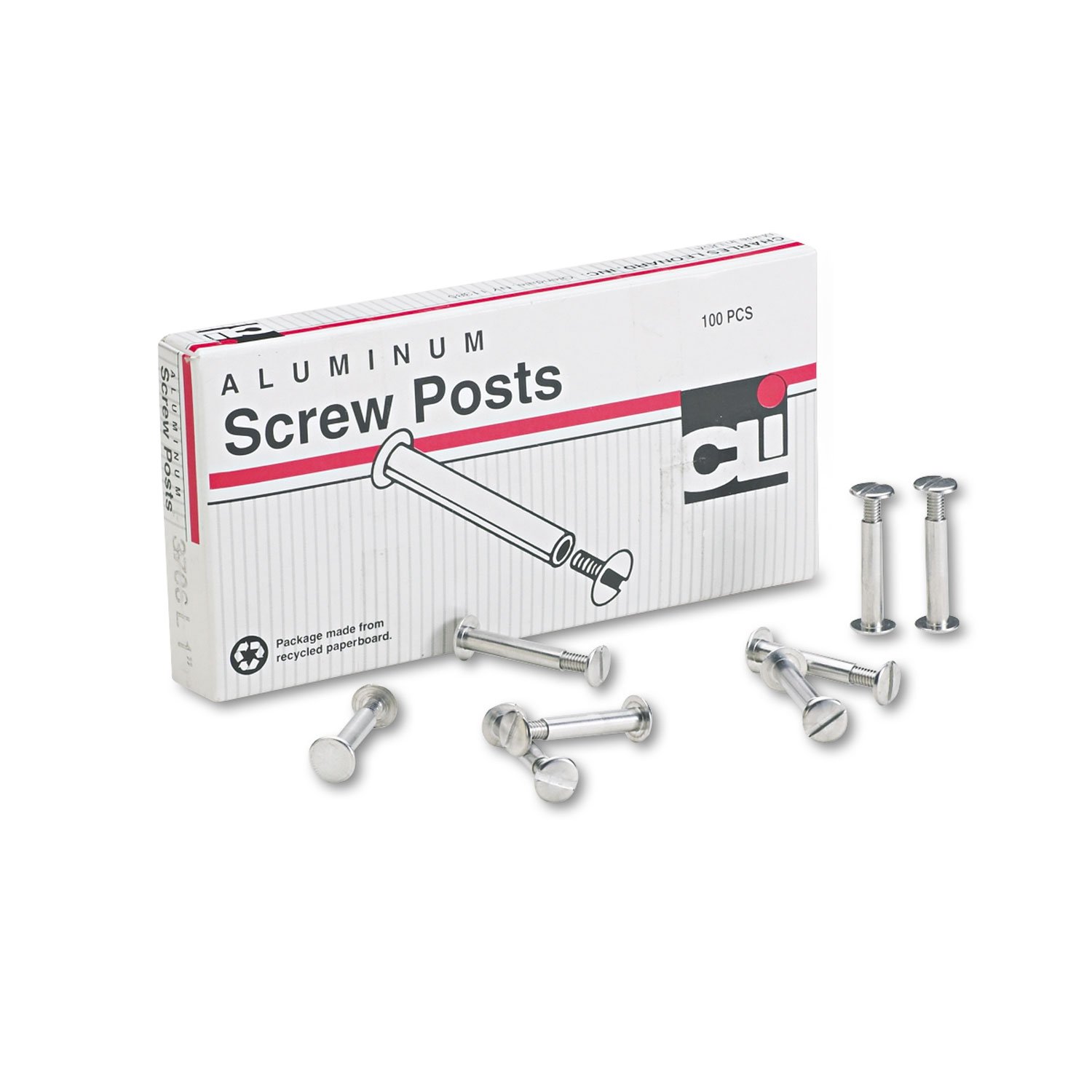 Charles Leonard Aluminum Screw Posts, 1 Inch Post Length, Silver, 100-Pack (3706L)