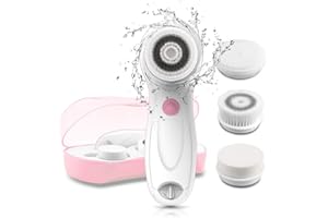 TOUCHBeauty Facial Cleansing & Exfoliator Brush Set with Travel Case 3 Professional Cleansing Brush Heads for Oil/Sensitive/Combination Skin |Waterproof, Dual Speed