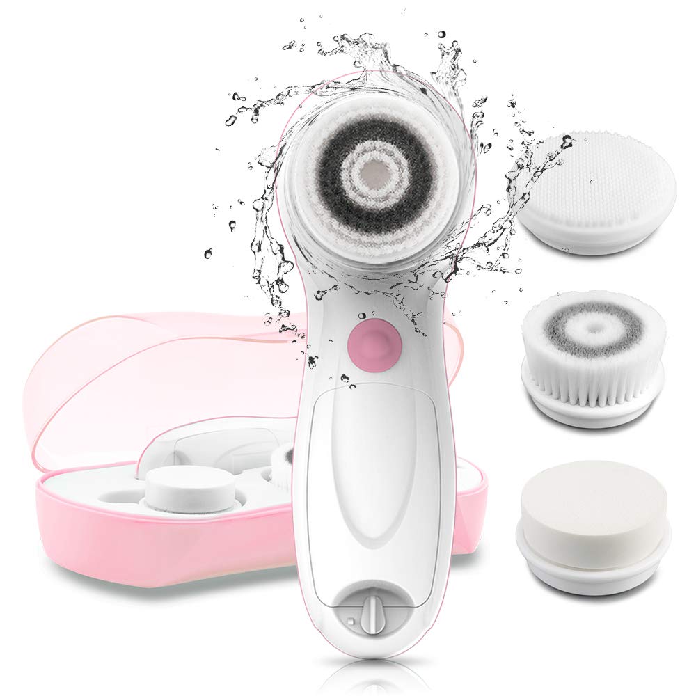 TOUCHBeauty Facial Cleansing Brush, 3 in 1 Waterproof Face Brush Exfoliating Brush Set, Facial Exfoliating Spa System for Gentle Cleansing and Deep Scrubbing AG-0759A (Pink)