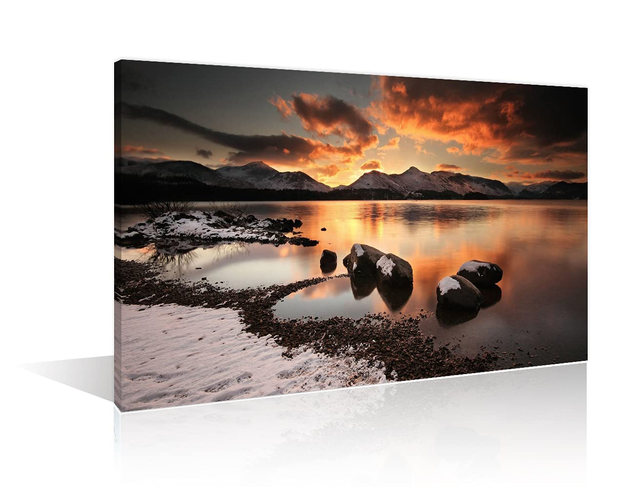 TISHIRON Wall Art Beach Decor Framed 24X16in Sea Dusk Sunset Poster Canvas Print Home Office Decorations for Living Room Seascape — image 1