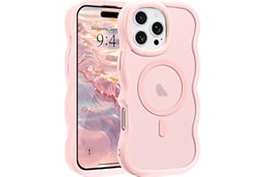 Pepmune for iPhone 16 Pro Max Case, Curly Wavy Frame Hard Translucent Matte Clear Back Cover for Women Men Compatible with Magsafe TPU Bumper Shockproof Phone Case for iPhone 16 Pro Max, Pink