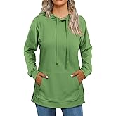 Beimuc Hoodies for Women Fashion Split Hem Drawstring Casual Long Sleeve Sweatshirts Tops with Pockets