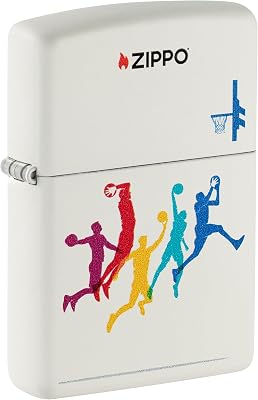 Briquet tempête Basketball, Basket-Ball, Blanc Mat, Image Couleur, Rechargeable, réutilisable, Design Coupe-Vent, boîte Cadeau, fabriqué aux États-Unis