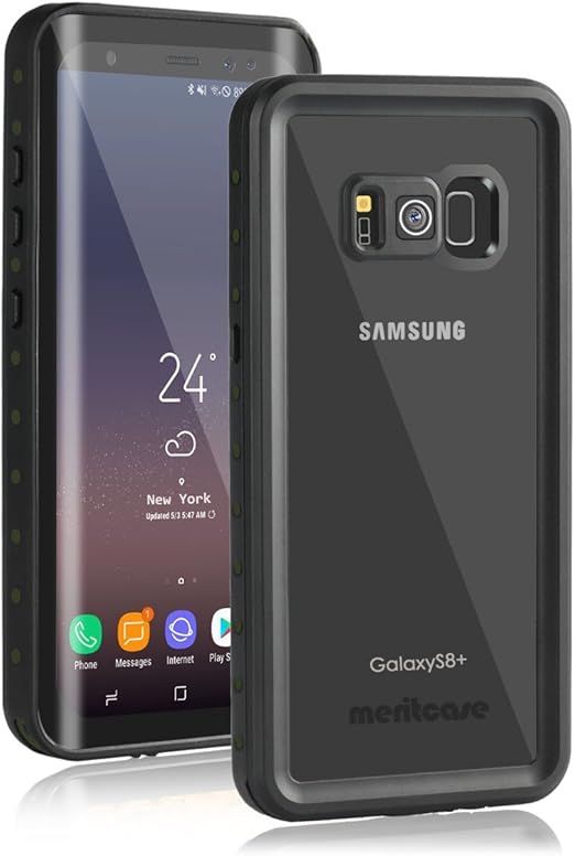 Amazon Com Samsung Galaxy S8 Plus Waterproof Case Meritcase Galaxy S8 Plus Ip68 Waterproof Full Body Dustproof Snowproof Shockproof Case With Iris Recognition Kickstand For Surfing Diving 6 2 Inch Black Clear