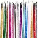 40 Inch Hair Tinsel 500 Strands Sparkling Tinsel Hair Extension Holographic Five Color