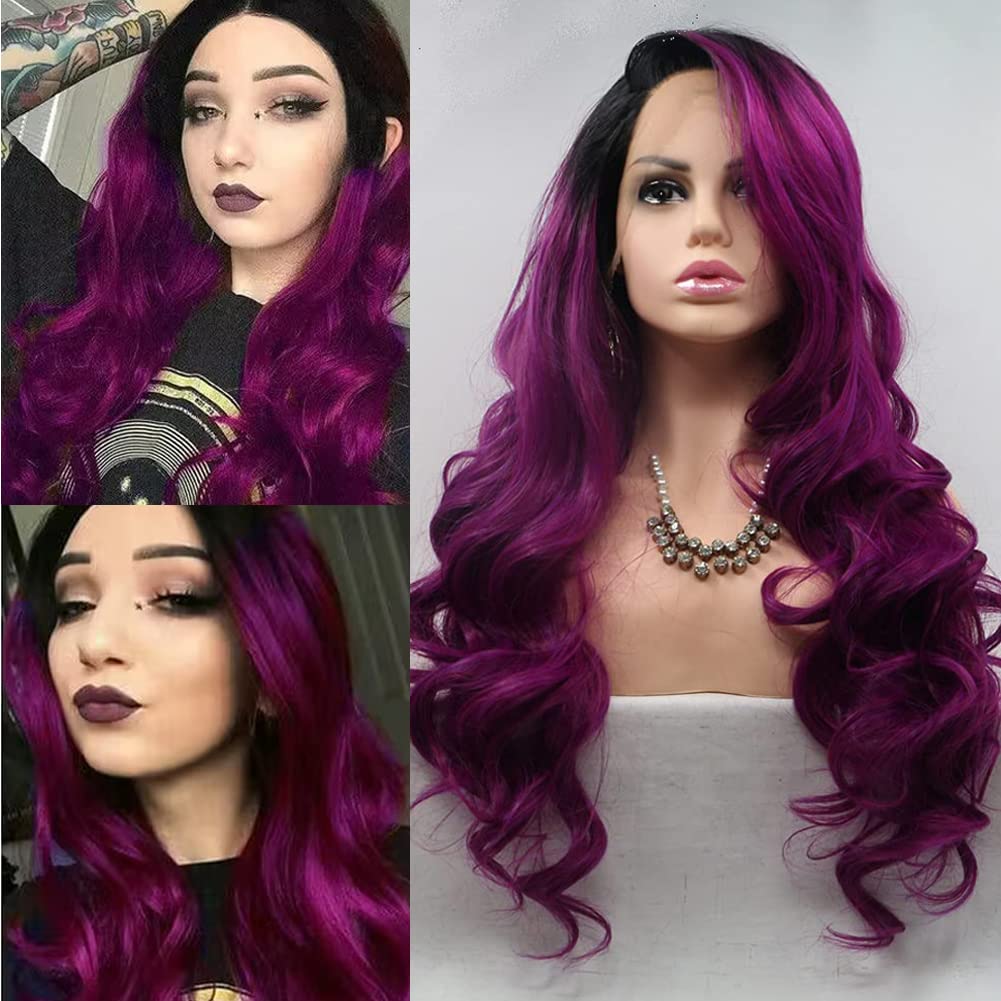 AFBeauty Purple Lace Front Wig for Women Long Wavy Omber Purple Glueless Wig Synthetic Heat Resistant Fibre Cosplay Daily Wear Wigs 24inch
