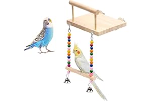 WQY Groceryshop Bird Swing Perches Cage Toys Parrot Wooden Platform Play Gyms Exercise Stands with Natural Wood Swing Chewing Ball for Animals Green Cheeks, Baby Lovebird
