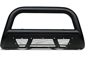 TOPLINE_AUTOPART Textured Black Studded Mesh Bull Bar Brush Push Front Bumper Grill Grille Guard With Skid Plate Compatible With 05-21 Frontier / 05-07 Pathfinder / 05-15 Xterra