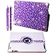 Eco-Fused 360 Rotating Faux Leather Bling Case for Apple iPad 4, 3, 2 / Bling Stylus Pen/Long Stylus Pen/Microfiber Cleaning Cloth/Cute Rhinestone Cover Perfect for Girls (Purple)