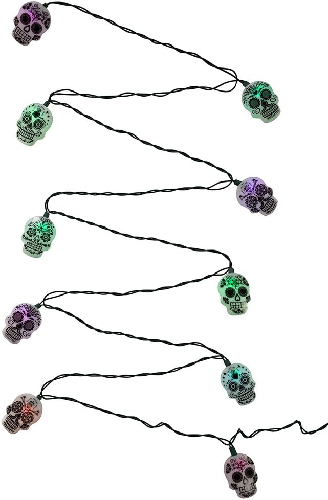 Kurt Adler UL 10-Light LED Sugar Skull Color Changing Light Set
