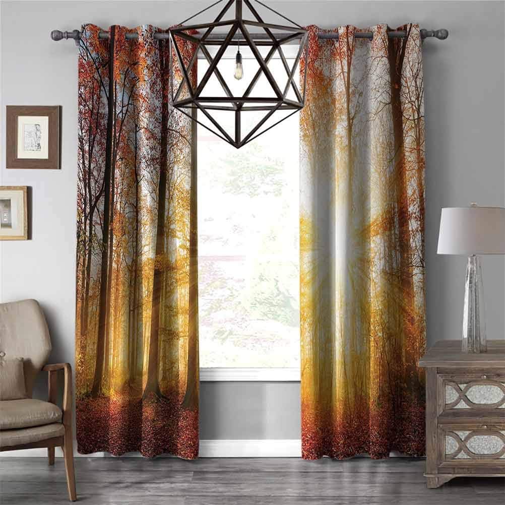 Scenery Decor Grommet Curtain Panel, Misty Autumn View with