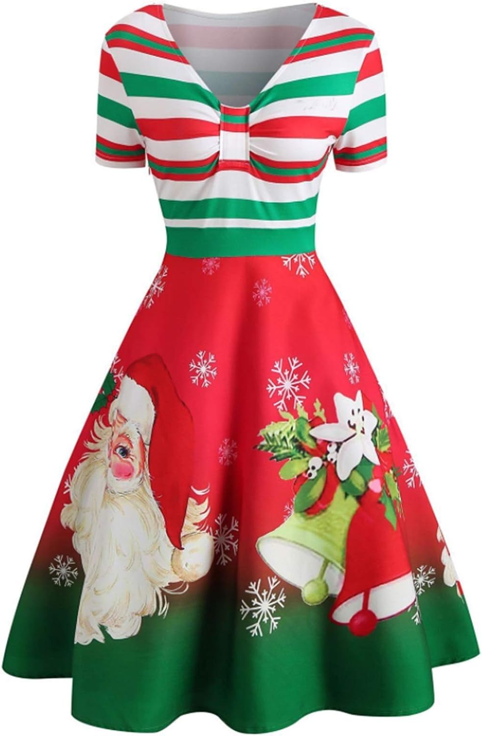 Generisch Weihnachtskleid MäDchen,Festliche Kleider Für Damen Weihnachtsmannkleid Damen WeihnachtsmäNner Kleid Weihnachten Damen GroßE GrößEn Weihnachten Kleidung Damen V-Ausschnitt Langarm A-Linie