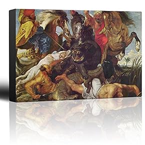 Oil Painting of The Hippopotamus and Crocodile Hunt by Peter Paul Rubens - Baroque Style - Catholic, Christianity - Canvas Art Home Art - 12x18 inches