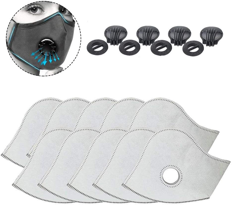 Set of 10 Activated Carbon N99 PM2.5 Filters and 4 Exhaust Valves Replacement, Active Carbon Filters for Mesh or Neoprene Mask