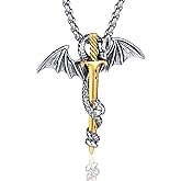 Fusamk Punk Animal Pendant Titanium Steel Sword Wing Dragon Necklace