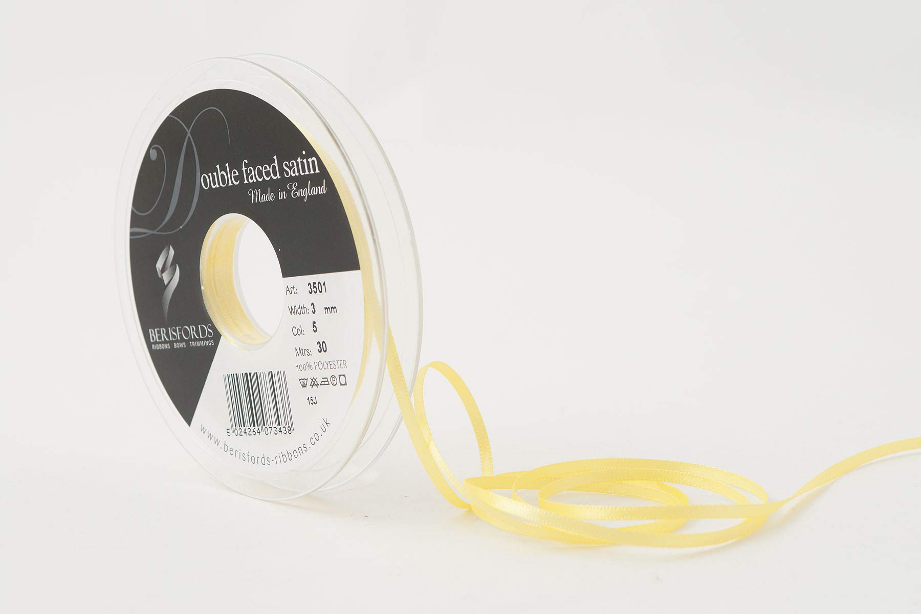Berisfords Double Satin Ribbon, Lemon, 3 mm