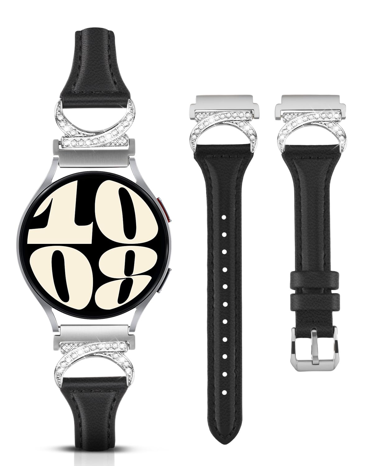 Photo 1 of Genuine Leather Bands Compatible with Samsung Galaxy Watch 7 6 5 4 Band 40mm 44mm for Women, 20mm Stylish Dressy Slim Leather Strap Wristband for Galaxy Watch FE/Active 2/Watch 6 Classic/5 Pro Bands