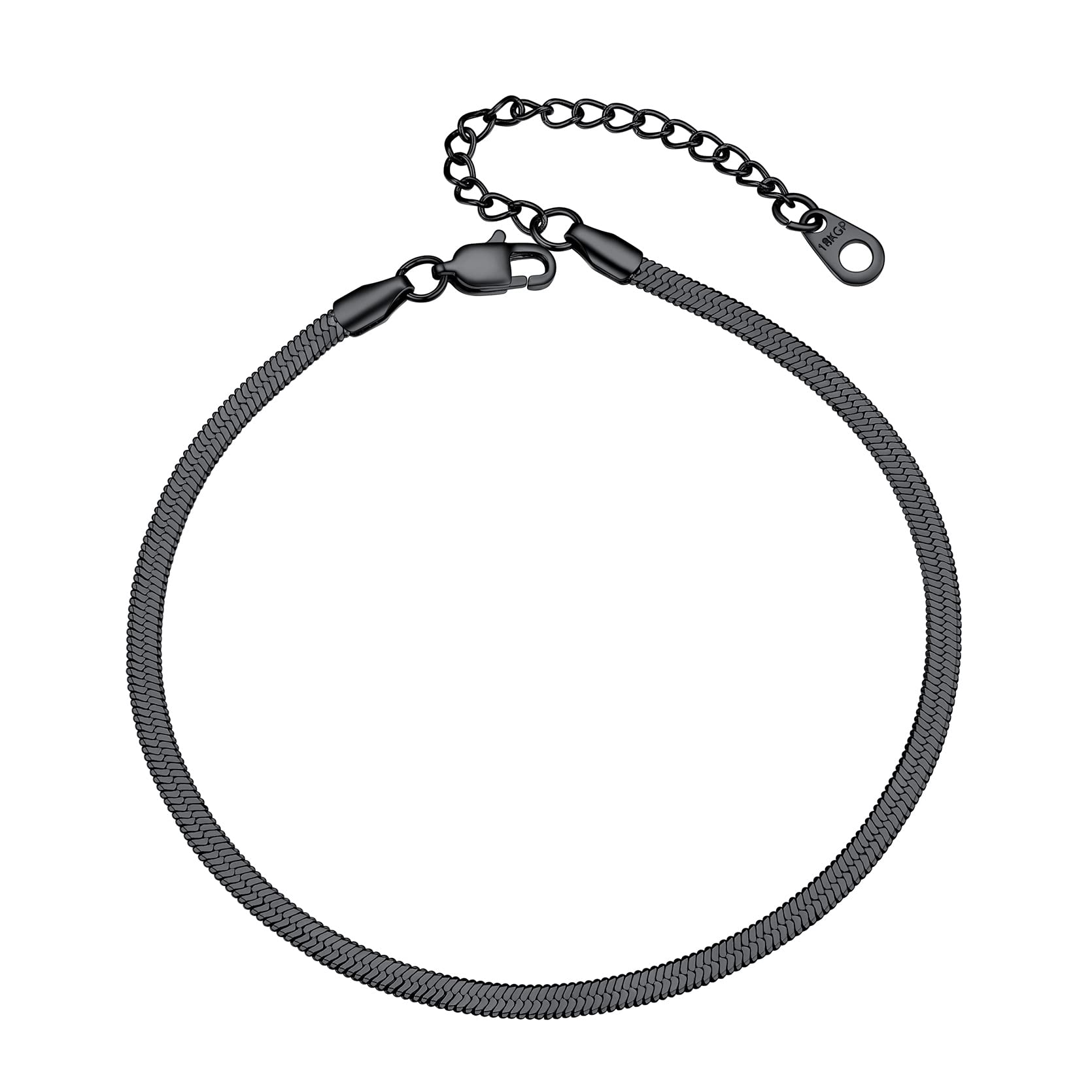 GoldChic Black Herringbone Ankle Bracelets for Women, Stainless Steel Flat Snake Chain Link Anklet Dainty Beach Anklets for Women