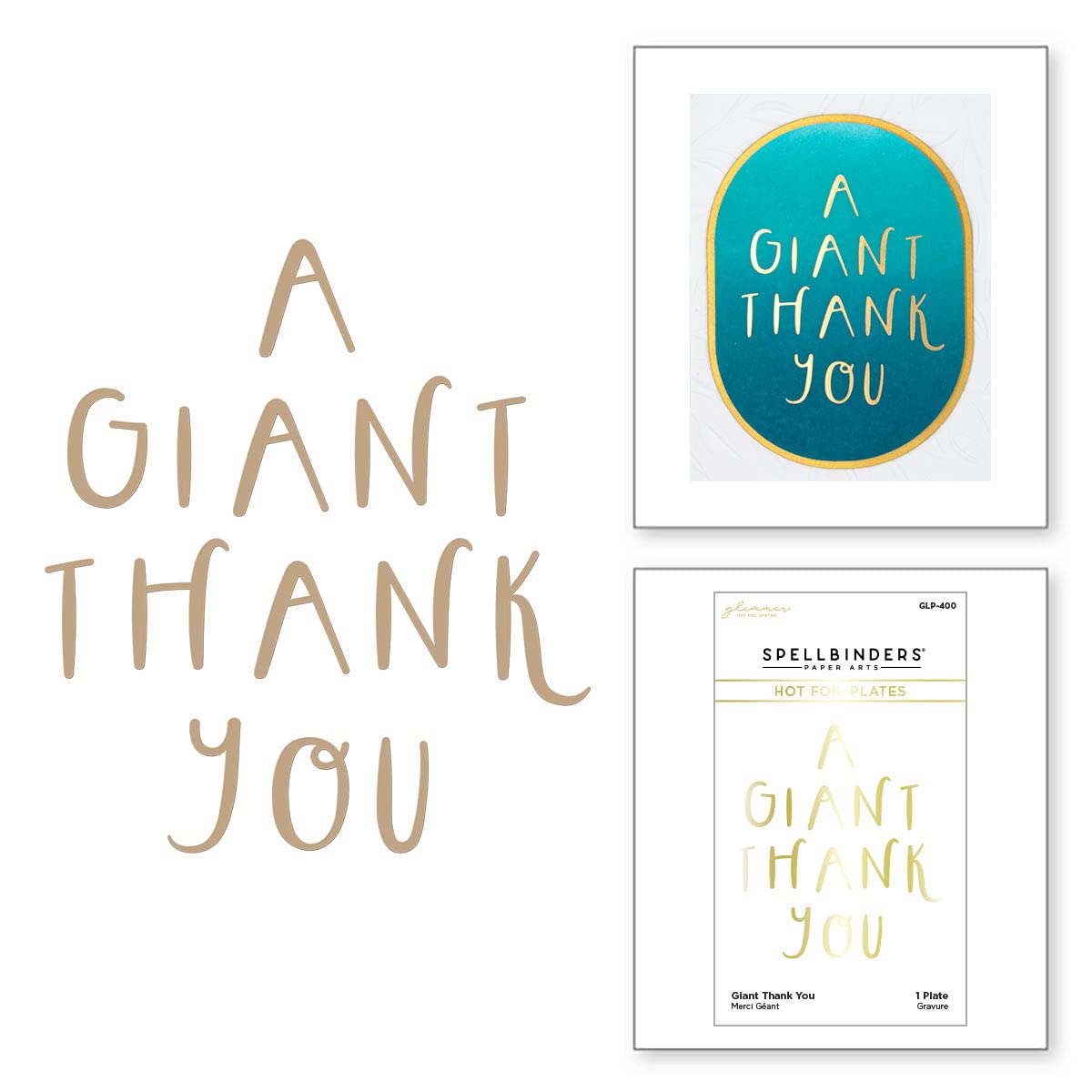 Spellbinders Giant Thank Hot Foil Plate from The Glimmer Cardfront Sentiments Collection, Metal, ONE