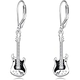YFN Guitar Earrings Sterling Silver Guitar Jewelry For Women Leverback Music Dangle Drop Earrings Musical Gifts For Musician