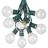 G50 Patio String Lights with 25 Clear Globe Bulbs – Outdoor String Lights – Market Bistro Café Hanging String Lights – Patio Garden Umbrella Globe Lights - Green Wire - 25 Feet