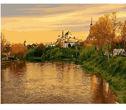 QAZZSF DIY Malen Nach Zahlen Kits Reflexion des Streams Neben Dem Roadoil-Gemälde Auf Leinwand Für Kinderschüler Erwachsene W