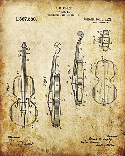 Music Gift - Vintage Violin Patent Prints - Set of Four 8"x10" Prints - Gift for Violinist (set#1) - Thumbnail 2
