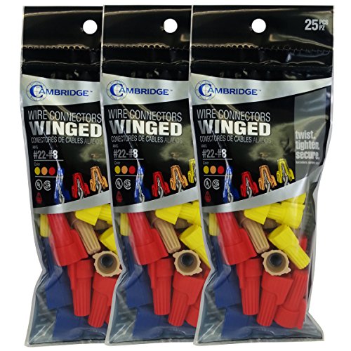Cambridge Winged Screw On Wire Connectors Assorted 25 Pieces per Pack 3 Packs 75 Pieces Total - Thumbnail 5